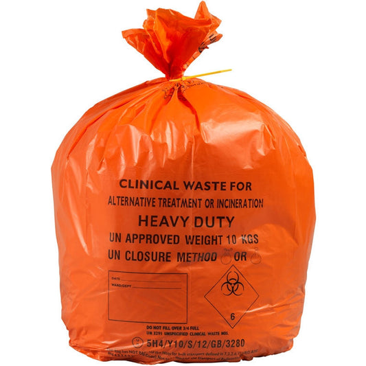 Orange Heavy Duty Clinical Waste Bags - 90L Large - Roll of 25