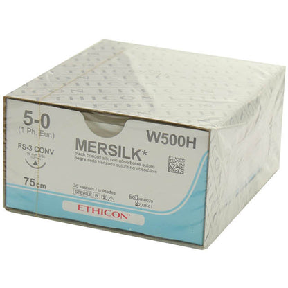 Mersilk Suture Cutting Needle: 16mm 75cm Black 5-0 1 x 36