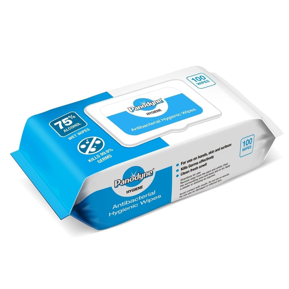 100 x Antibacterial 75% Alcohol Wipes - Panodyne