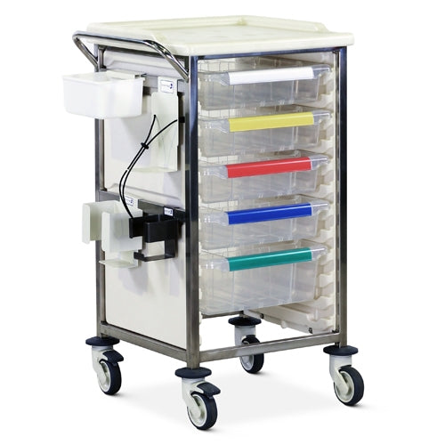 Single Column Phlebotomy Stainless Steel Trolley 4 x 100mm, 1 x 150mm Trays