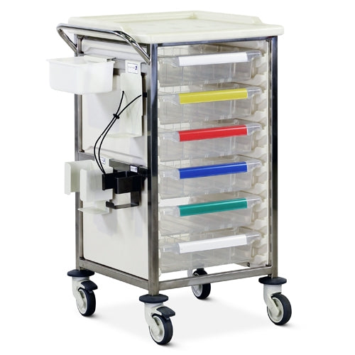 Single Column Phlebotomy Stainless Steel Trolley 6 x 100mm Trays - Bristol Maid