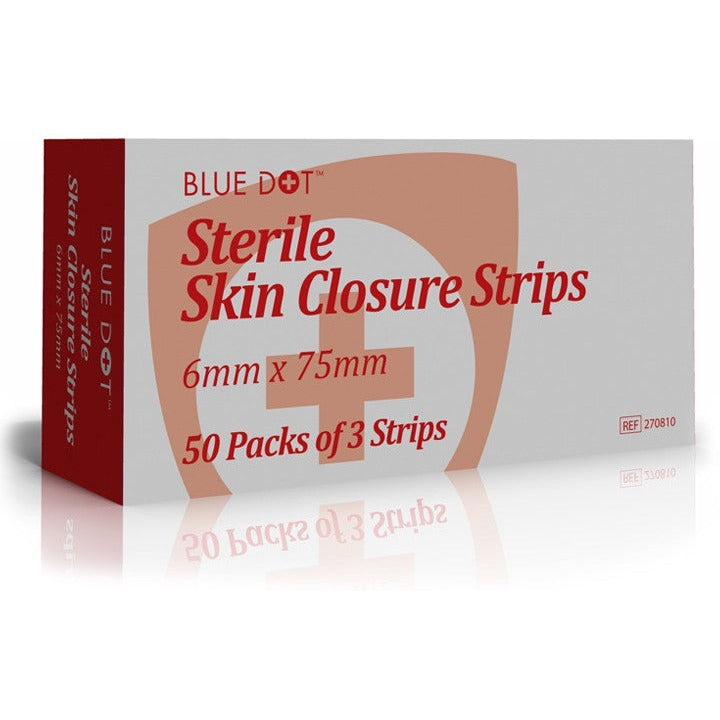 Skin Closure Strips - 6mm x 75mm (Strip of 3) x 50 - Blue Dot
