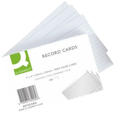 Record Card 152x102mm Ruled Feint White (Pack of 100)