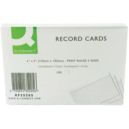 Record Card 152x102mm Ruled Feint White (Pack of 100)