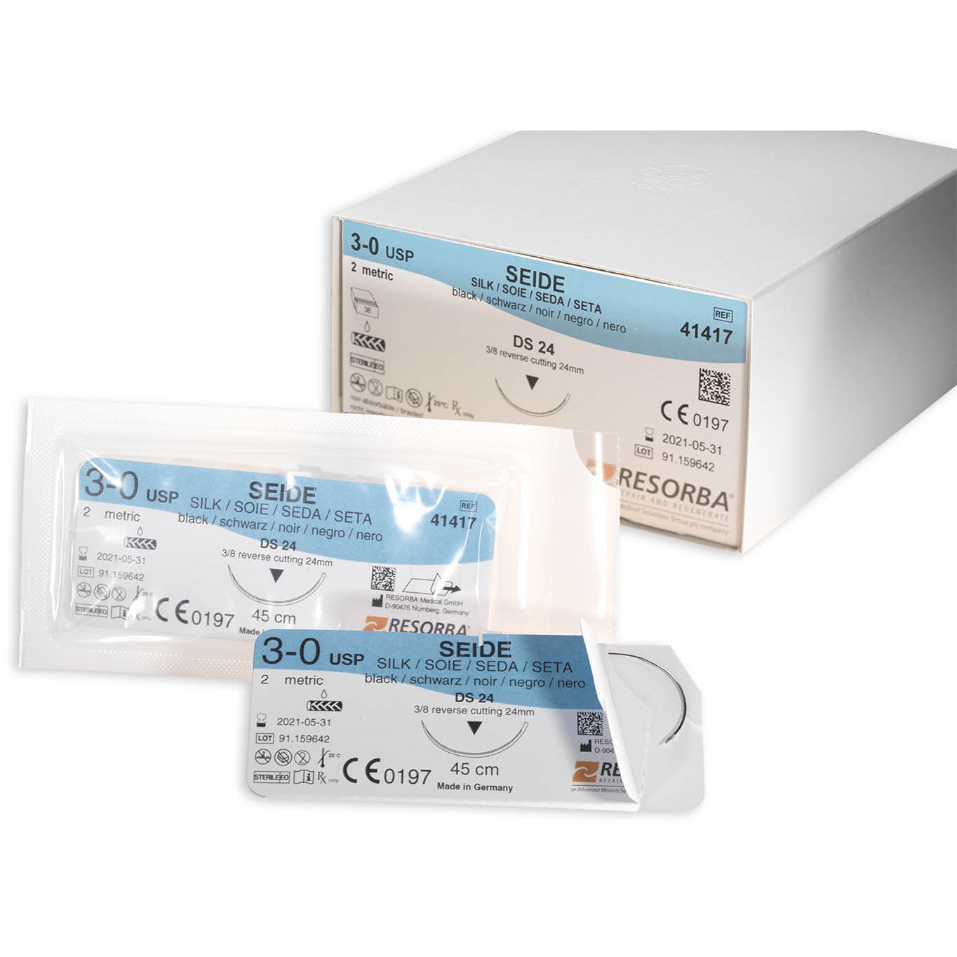 SILK BLACK 5/0 usp 45cm 3/8 circle Reverse Cutting 13mm - Box of 36 - Resolon