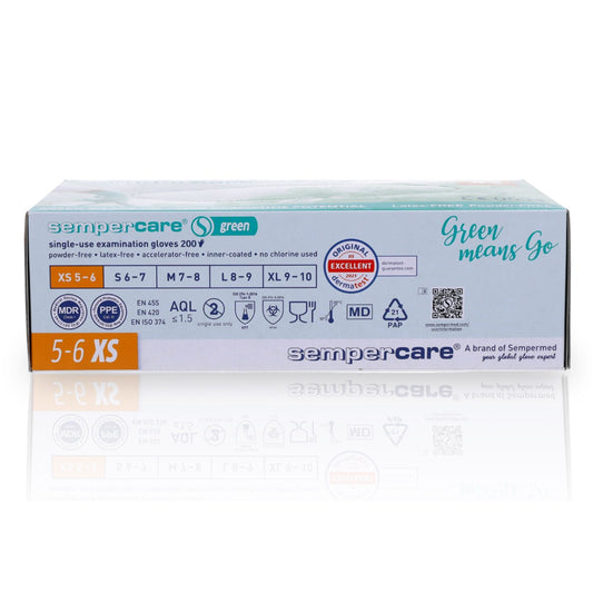 Nitrile Gloves Sempercare Green- Extra Small x 200 - SemperMed