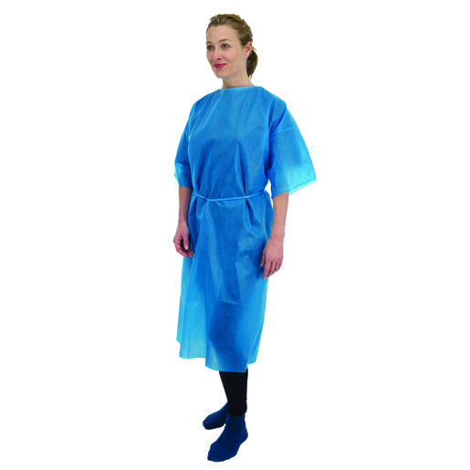 Blue Disposable Examination Gown with Short Sleeves x 50