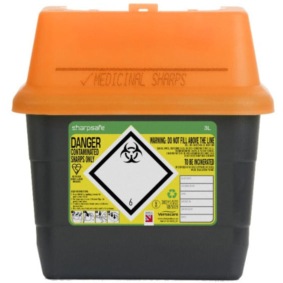 Sharpsafe 3 Litre Orange - Grey Body - SharpSafe