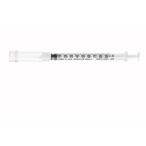 SOL-CARE Insulin Safety Syringe with Fixed Needle 1ml, 30g 1/2" - (Box 100) - SOL-Millenium