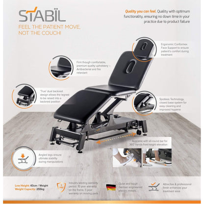 STABIL 3-Section Treatment Table / Black Frame / Black Upholstery - 360 Degree Operation