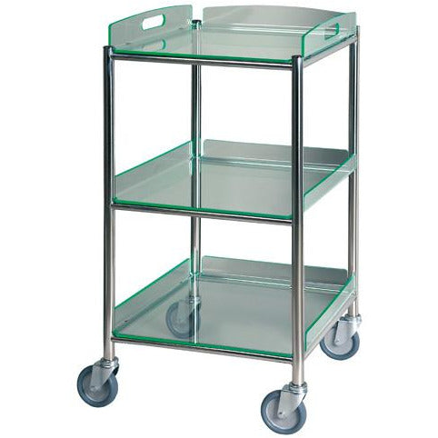 S.Steel Surgical Trolley 46x52x86cm (3 x Glass Effect Trays)