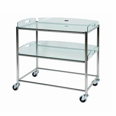 S.Steel Surgical Trolley 86x52x86cm (2 x Glass Effect Trays)