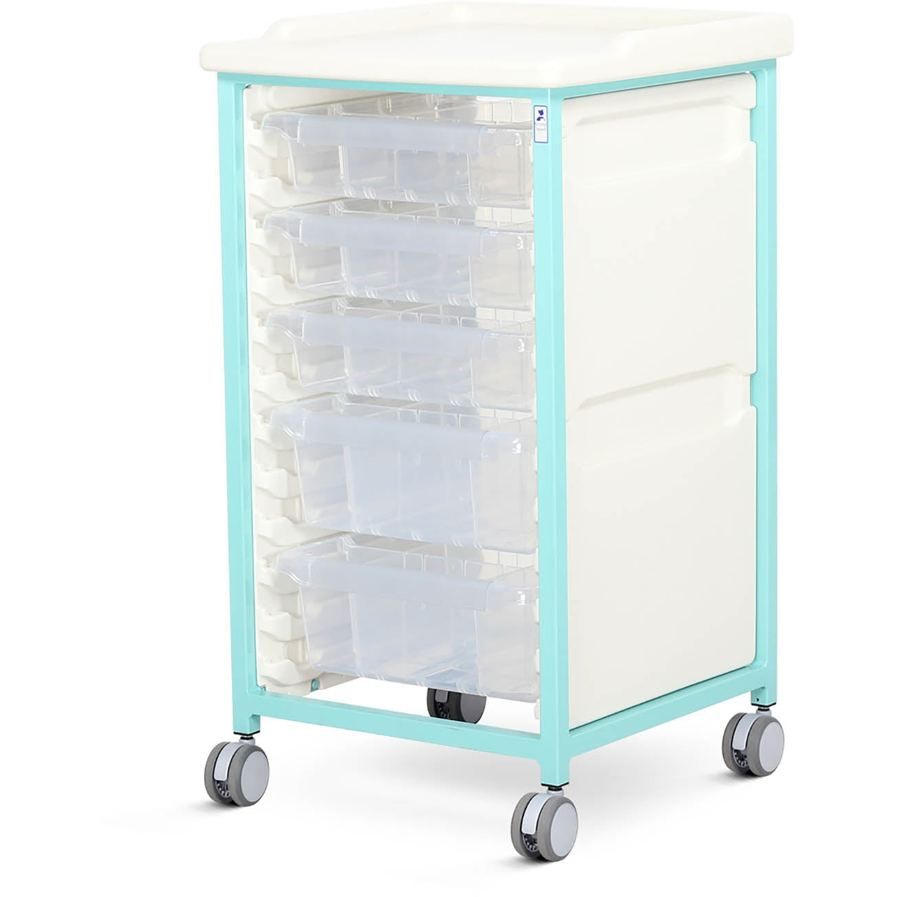 Tray Trolley - Standard Level - Single Column (Mild Steel) - 3 Small & 2 Deep Drawers - Bristol Maid