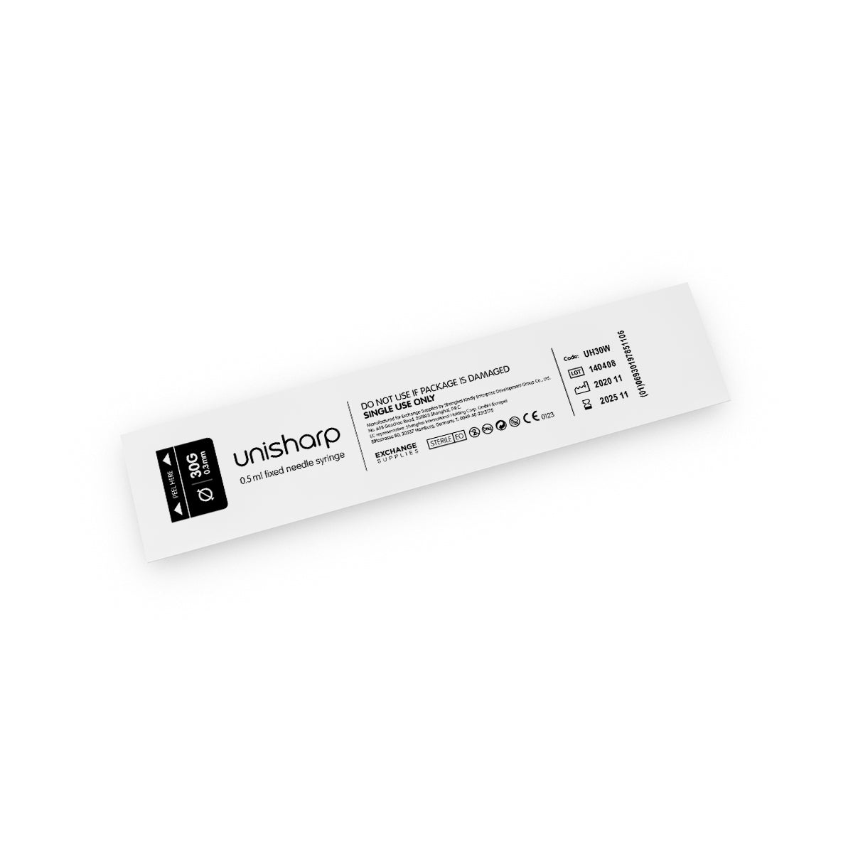Unisharp 0.5ml 30G fixed needle syringe: white (x100)