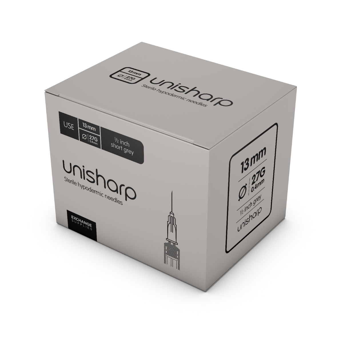 Unisharp Needle: Grey 27G 13mm (½ inch) x100 - Unisharp