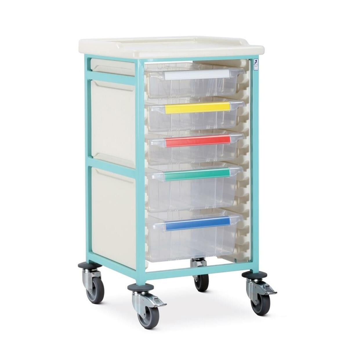 Bristol Maid Caretray Trolley - Mild Steel, Standard Level, Single Column, 3 x Shallow Trays + 2 x Deep Trays - Bristol Maid