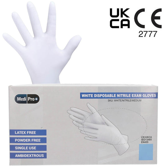 White Nitrile Gloves Medical Grade Cat III PPE Small x 100