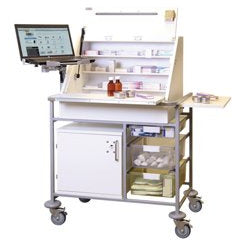 Sunflower Large Ward Drug & Dispensing Trolley with Dividers, Trays & Laptop Arm -