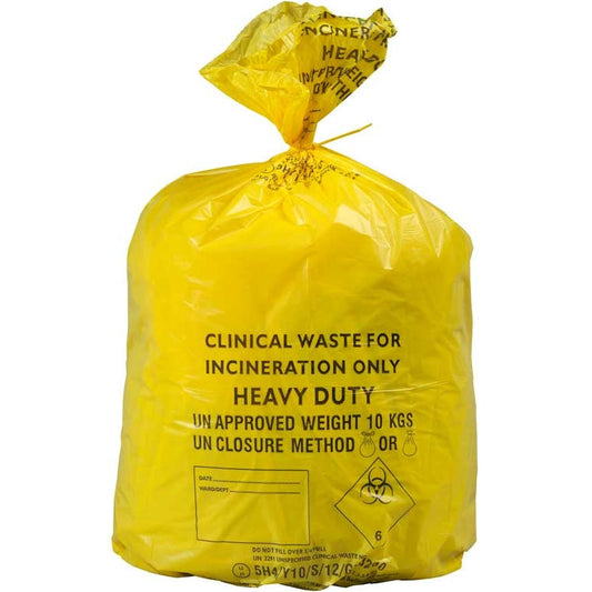 Yellow Medium Duty Clinical Waste Bags - Small 20L - Roll of 50