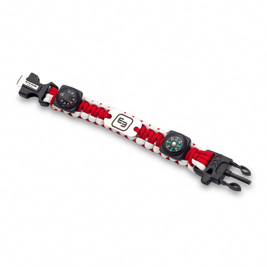 WRIST'S Rescue Fluorescent Bracelet - Paracord - Red & White - 