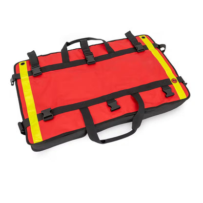 A red and black Elite Bags TRIA modular panel for medical supplies with reflective yellow stripes, shown on a clean white background.