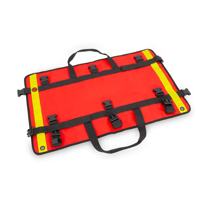 A red Elite Bags TRIA modular panel with high-visibility yellow reflective strips and black straps and buckles, shown on a plain white background.
