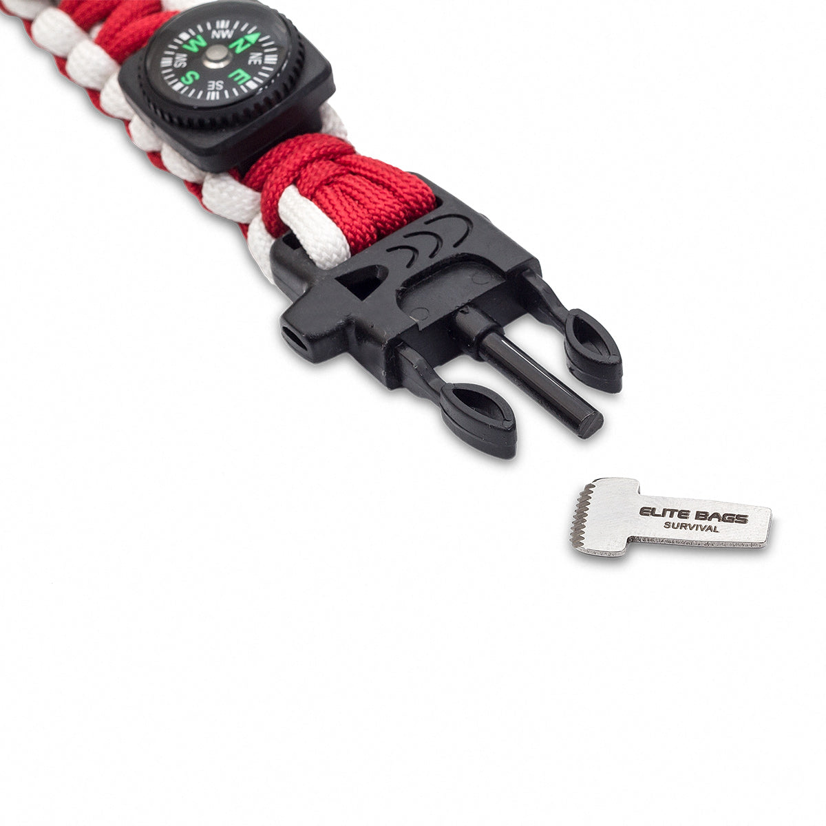 WRIST'S Rescue Fluorescent Bracelet - Paracord - Red & White - 
