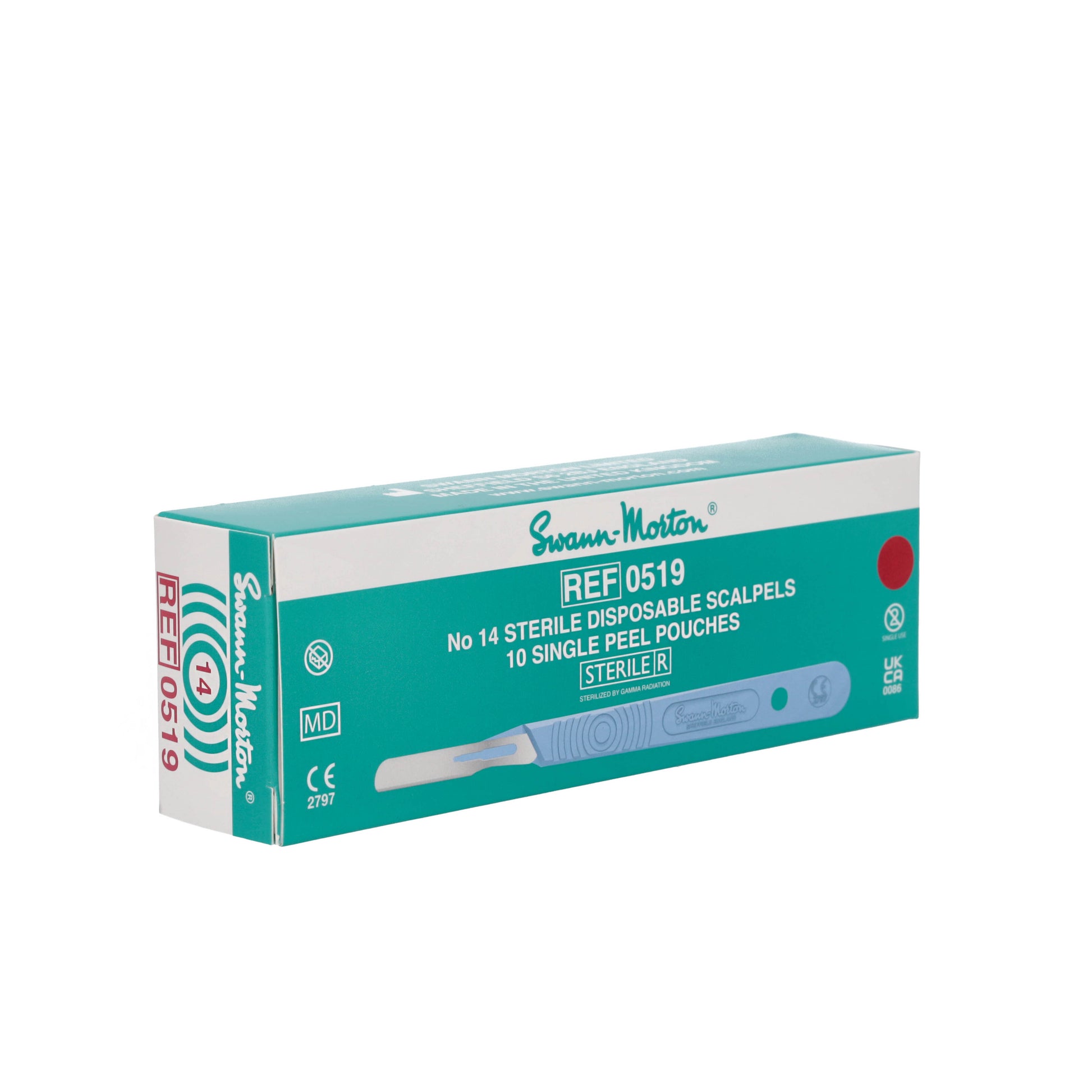 Swann Morton Scalpel - Disposable and Sterile - No.14 Blade with Polystyrene Handle x 10 - 