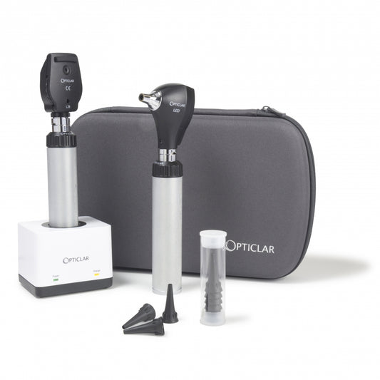 Opticlar Visionmed LED Diagnostic Set, S1 Otoscope, L28 Ophthalmoscope, Metal LI-ON Rechargeable Handle
