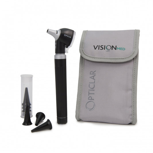 Opticlar Visionmed P2 LED Fibre Optic Pocket Otoscope in case, with Disposable Tips - BLK - 