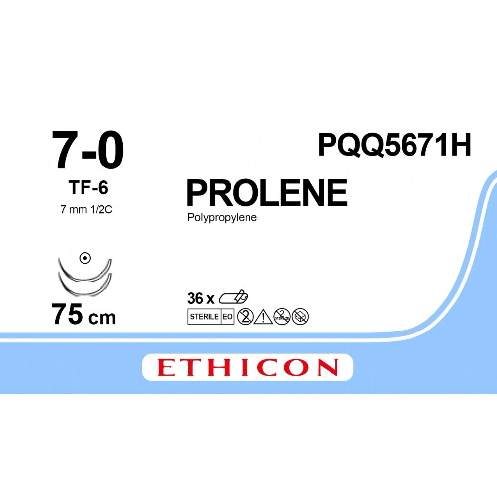 Prolene Suture, Monofilament, Blue, 7-0, 75cm, 2x Taperpoint, 6.5mm, 1 ...