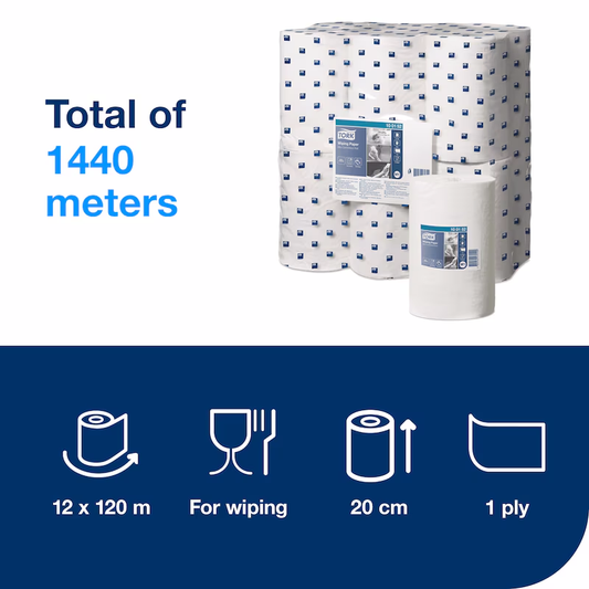 Tork White M1 Mini Centrefeed 1 Ply wiping Paper Roll 120M - Pack of 12 - 