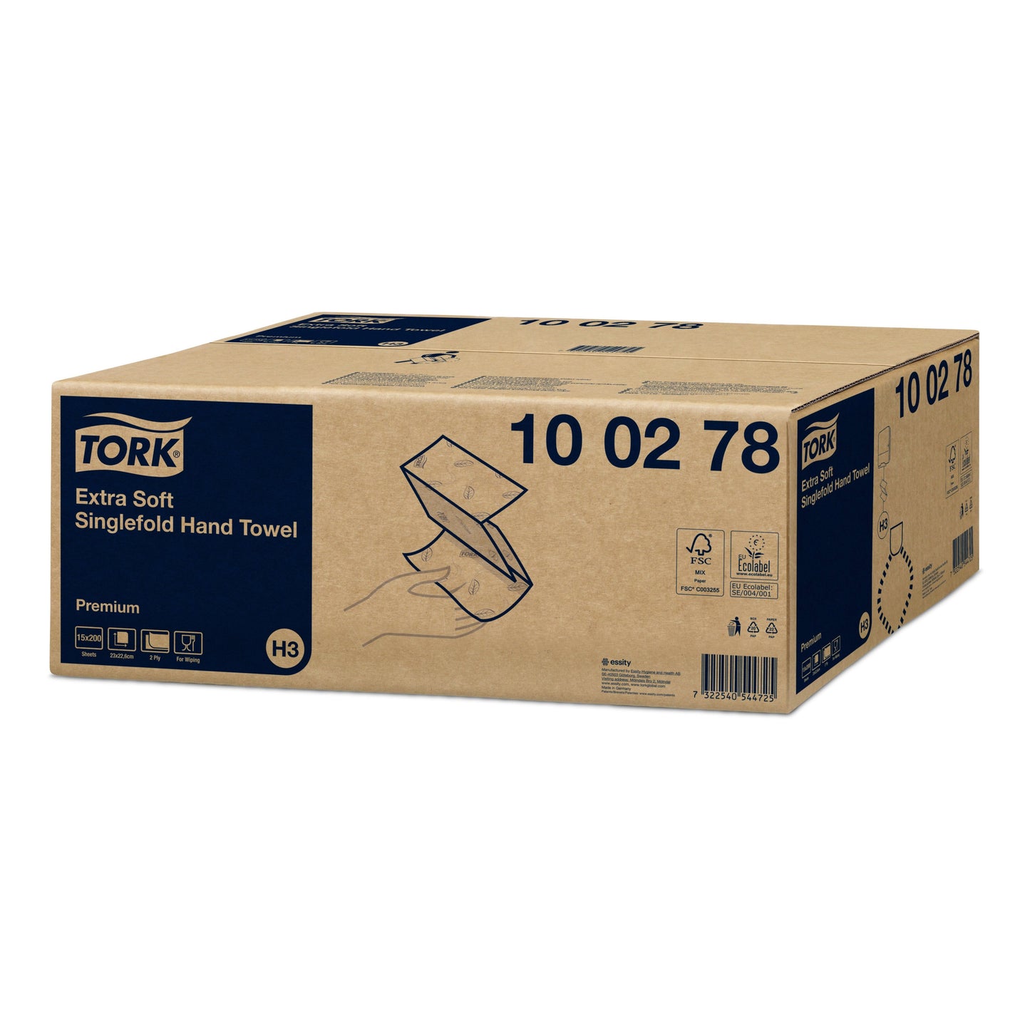 Tork Extra Soft Singlefold Hand Towel Premium 2Ply - 100278 - 3000 Towels - 