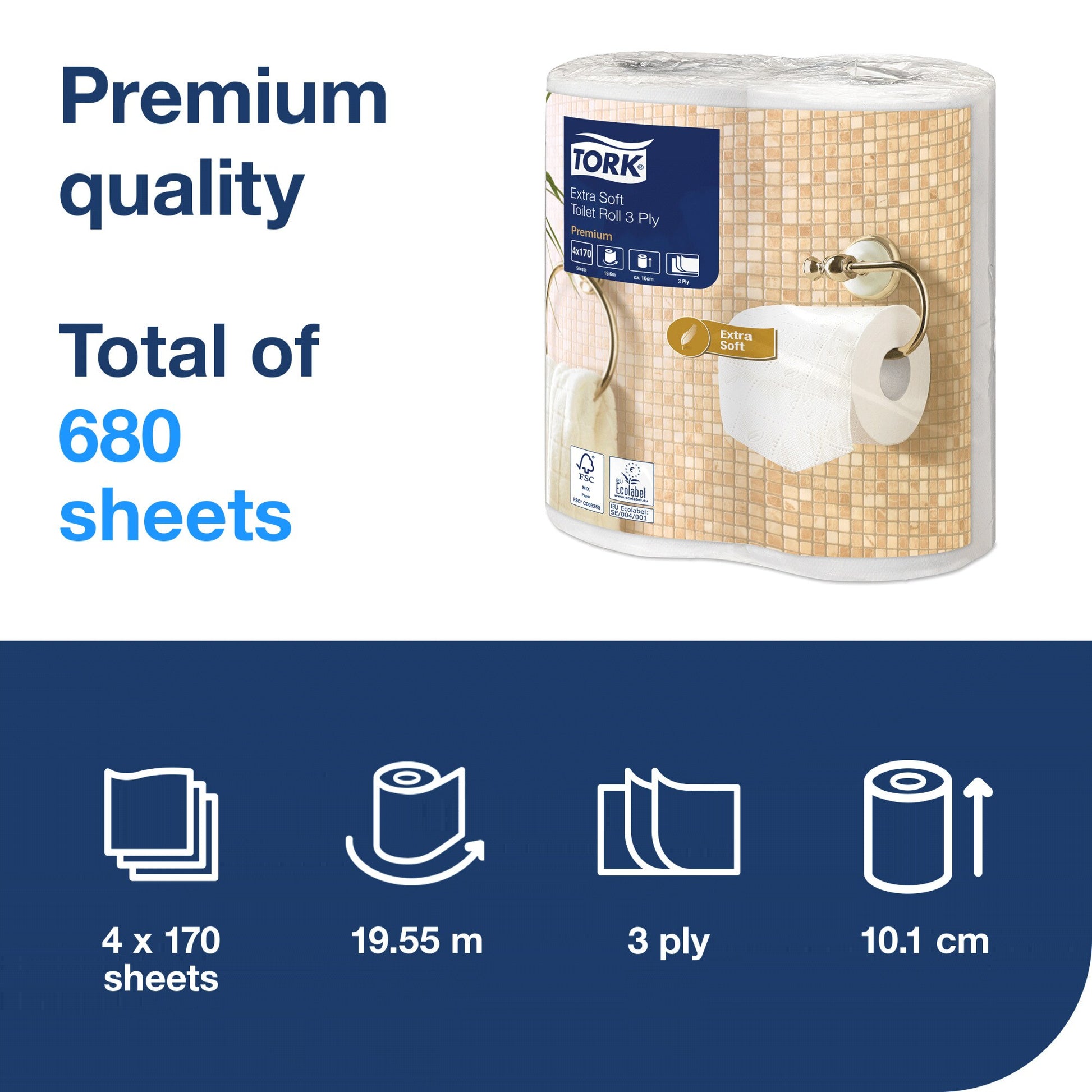 Tork Extra Soft Conventional Toilet Roll Premium – 3 Ply - 40 Rolls - 