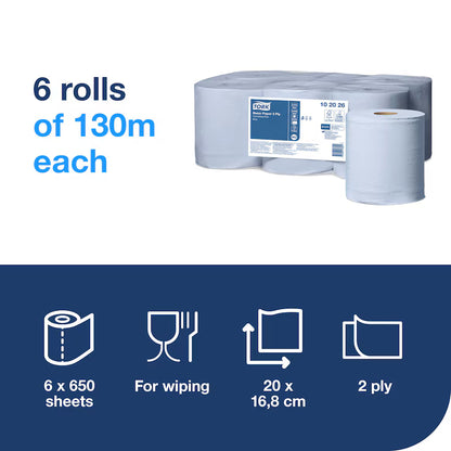 Tork Basic Centrefeed Wiping Paper Blue 2 ply 130m x 6