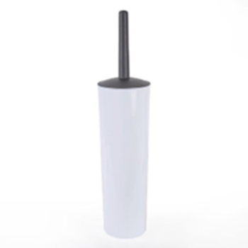 Toilet Brush Set (Closed) - White Cylinder - Grey Brush