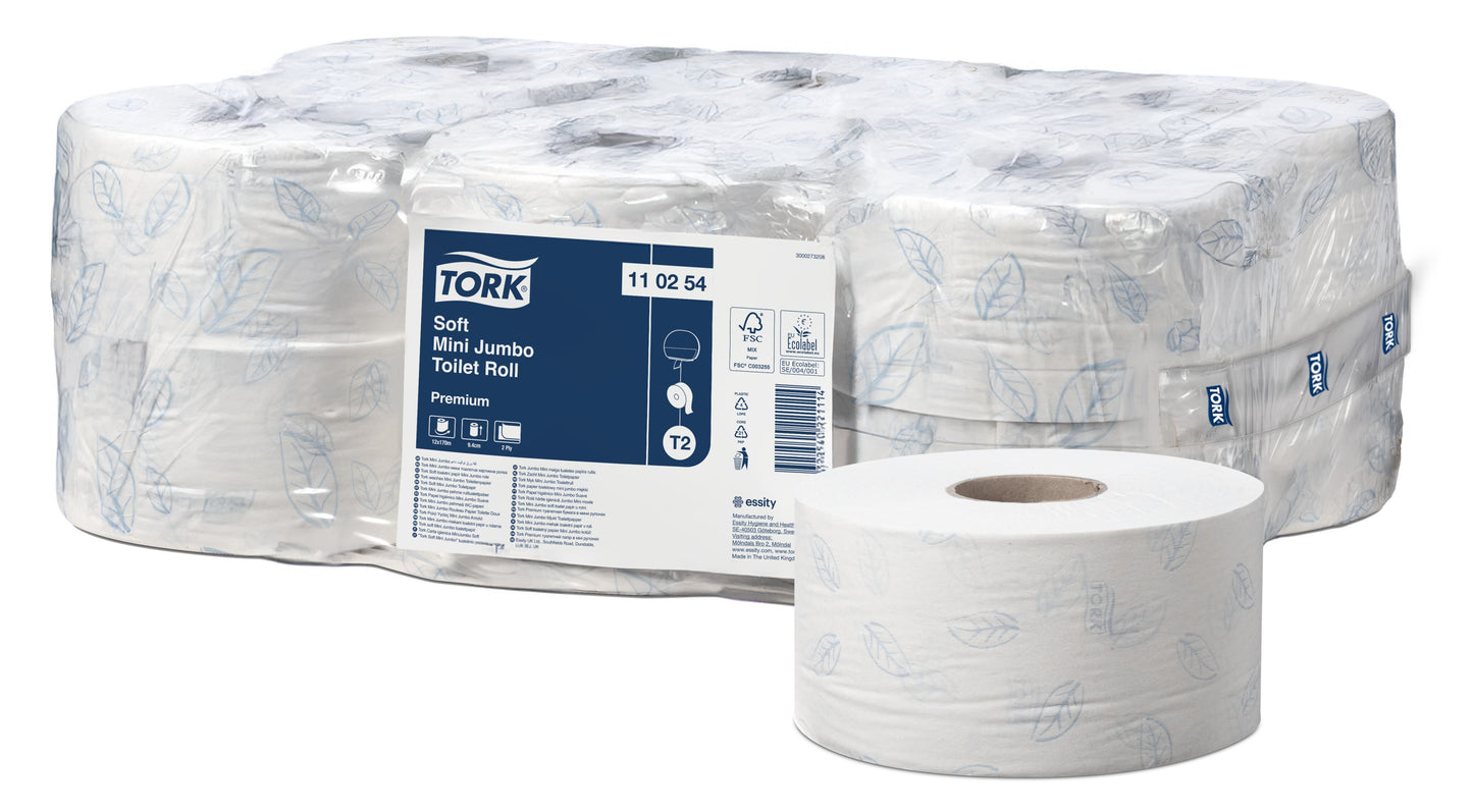 Tork Soft Mini Jumbo Toilet Roll Premium 2Ply - 110254 - Case of 12 x 170m - 