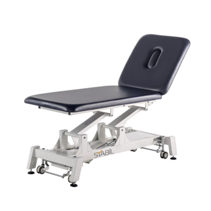 Pro 2 Section Treatment Table - White Frame / Blue Upholstery - 360 Degree Oper - 