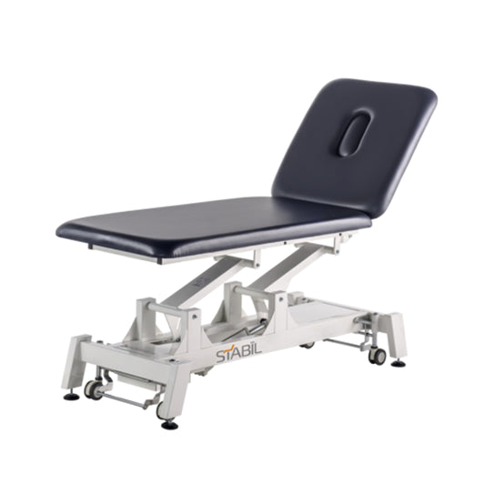 Pro 2 Section Treatment Table - White Frame / Blue Upholstery - 360 Degree Oper - 