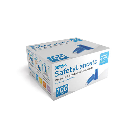 GlucoRX Safety Lancets 23G x 2.2mm - Box of 100 - 