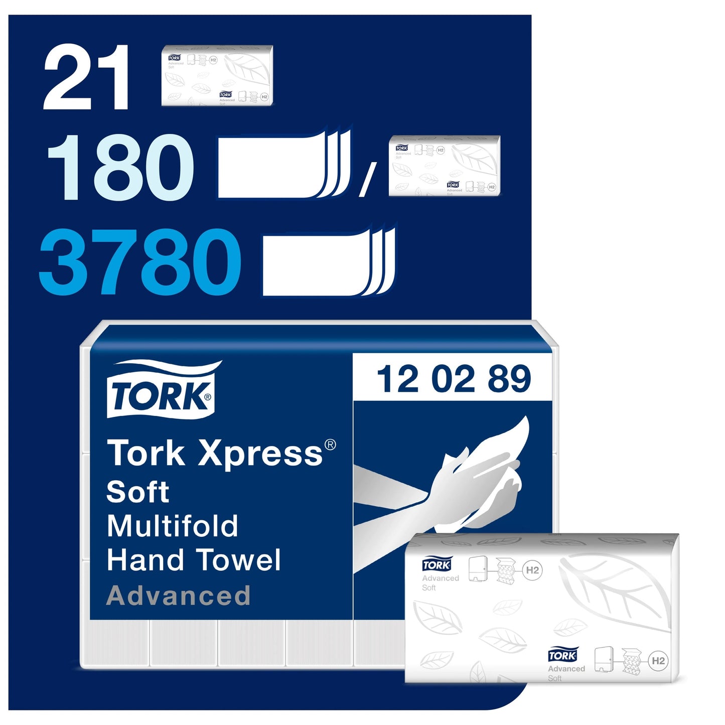 Tork Soft Multifold Hand Towel 2Ply - 130289 - Case of 21 x 180 Sheets