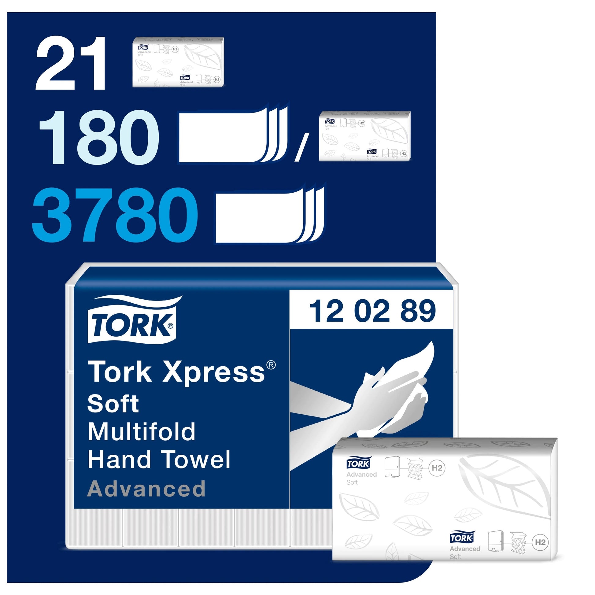Tork Soft Multifold Hand Towel 2Ply - 130289 - Case of 21 x 180 Sheets - Tork