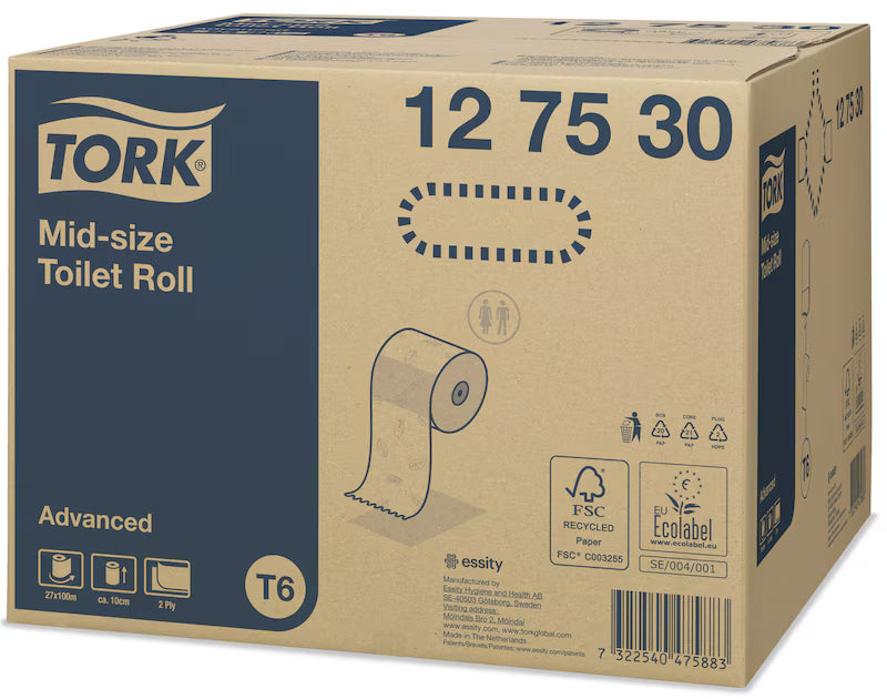 Tork Mid-size Toilet Roll White T6 - Case of 27 - 