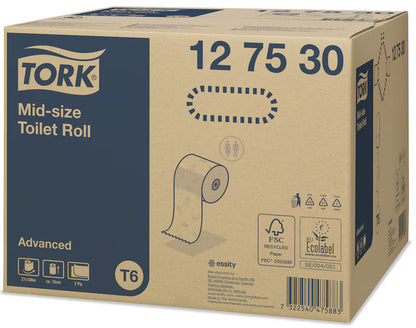 Tork Mid-size Toilet Roll White T6 - Case of 27 - 
