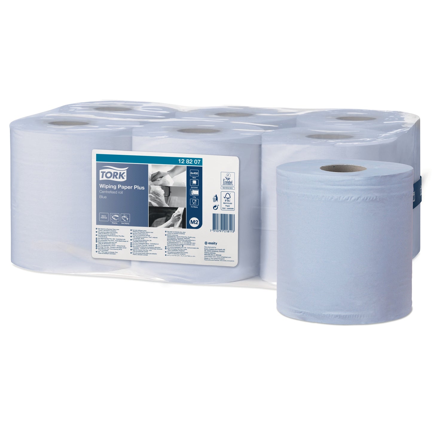Tork Universal Centrefeed Blue Wiper Roll 2Ply - 128207 - Case of 6 Rolls - 20cm x 157.5m - 