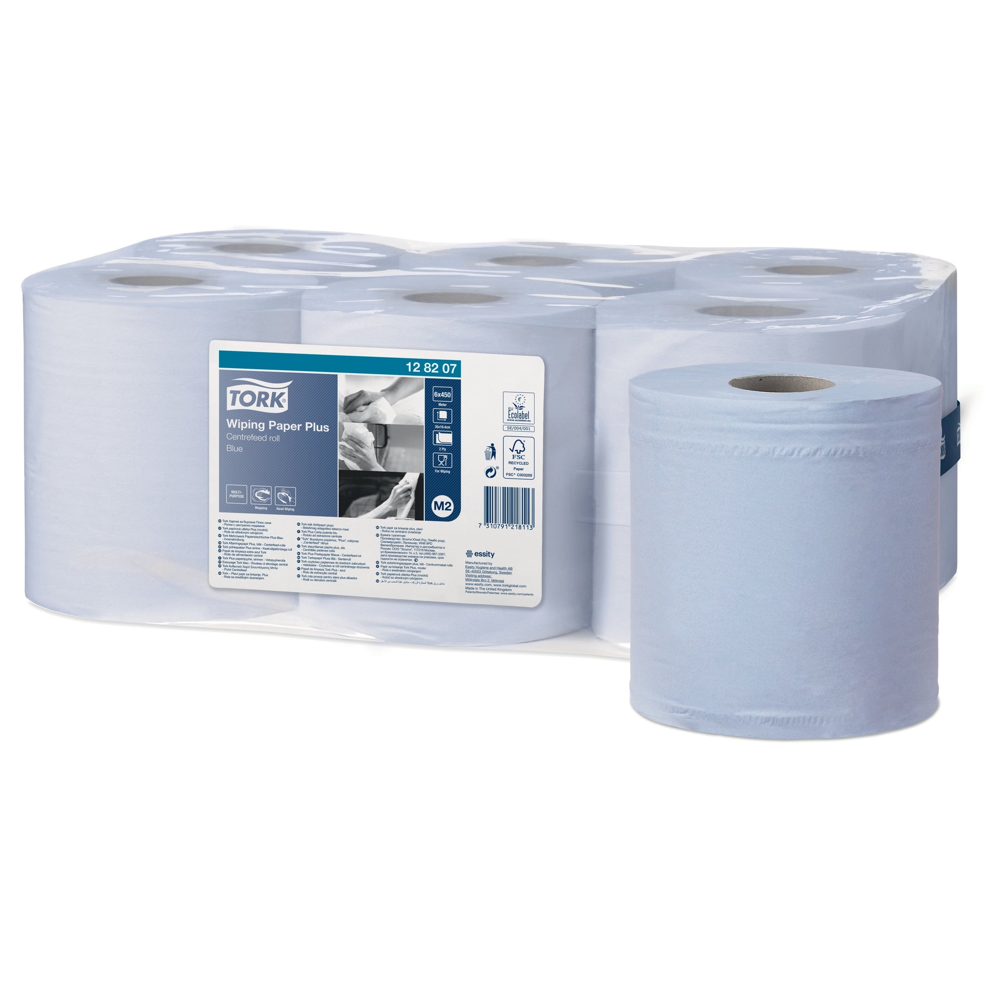 Tork Universal Centrefeed Blue Wiper Roll 2Ply - 128207 - Case of 6 Rolls - 20cm x 157.5m - 