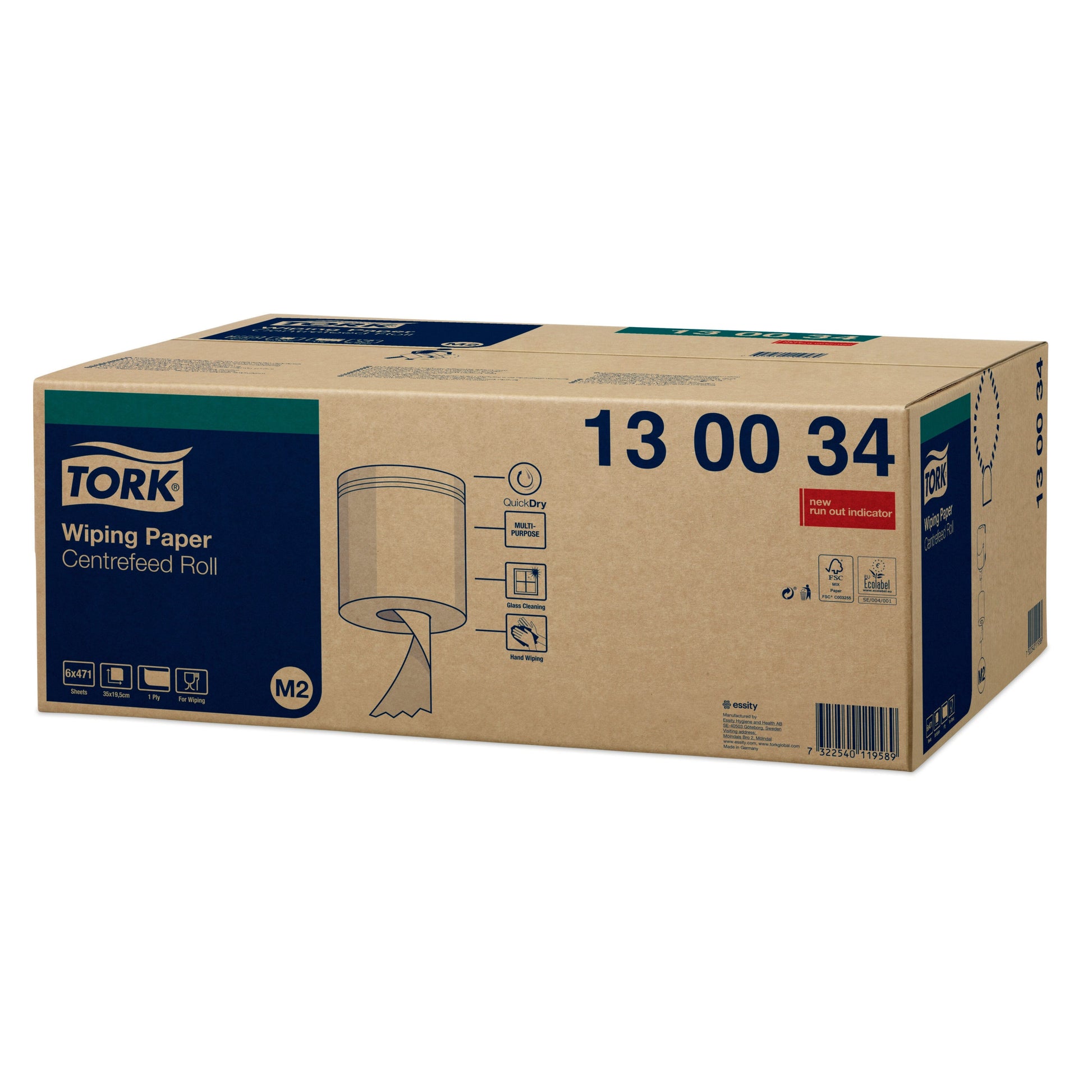 Tork Universal Centrefeed Wiping Paper 1Ply - 130034 - Case of 6 Rolls - 19cm x 165m - 