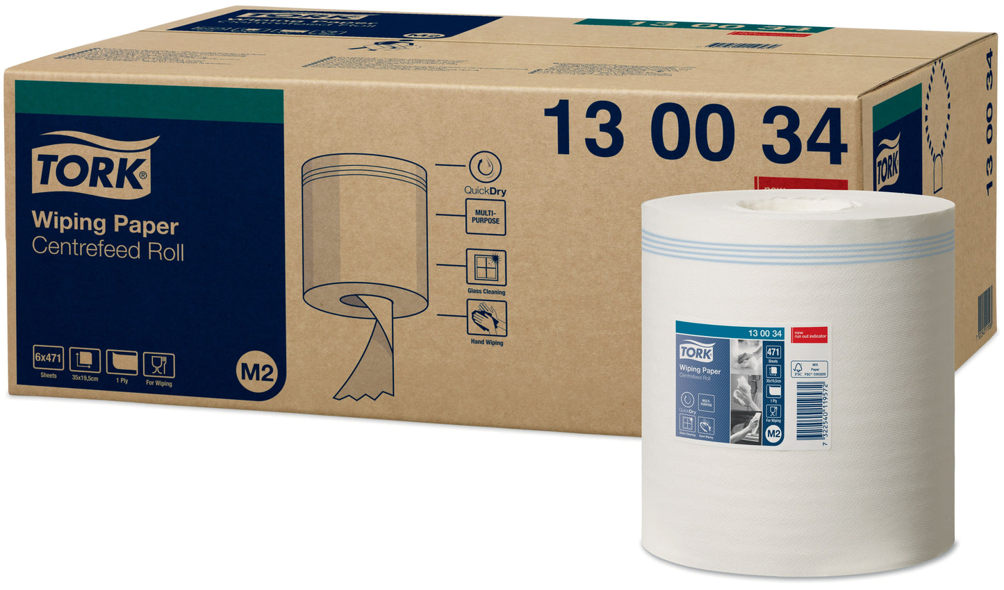 Tork Universal Centrefeed Wiping Paper 1Ply - 130034 - Case of 6 Rolls - 19cm x 165m - 