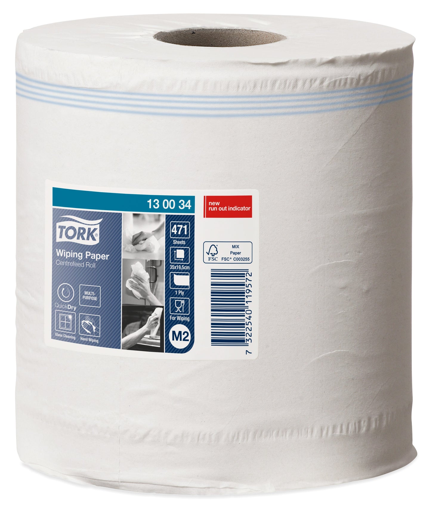 Tork Universal Centrefeed Wiping Paper 1Ply - 130034 - Case of 6 Rolls - 19cm x 165m - 