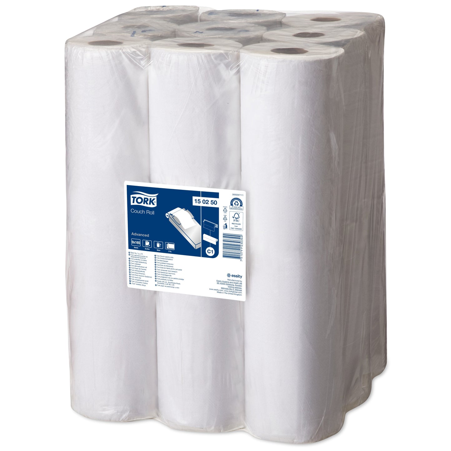 Tork Couch Roll Advanced White 2 Ply - 150250 - Case of 9 Rolls - 48cm/19" x 56m - 